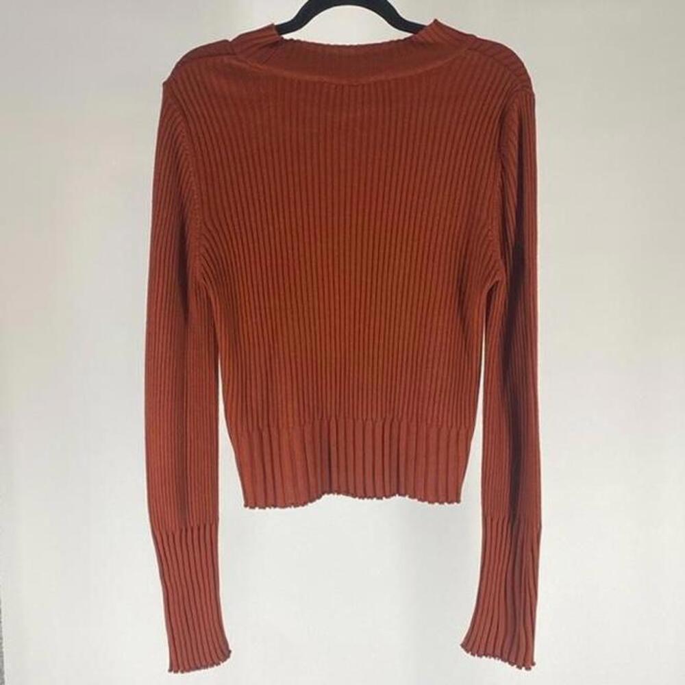 ASOS Cozy Ribbed Knit Long Sleeve Sweater in Rust Orange - Picture 2 of 2